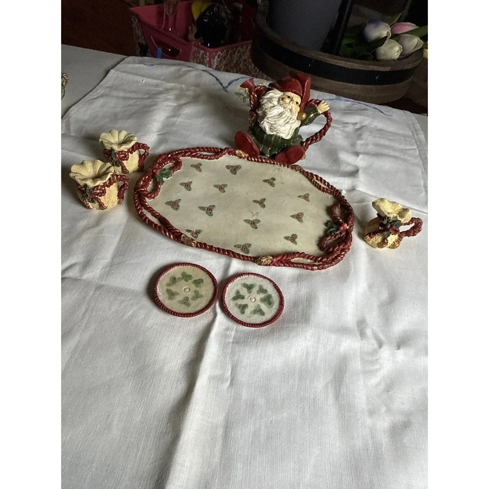 Wongs International Trading Inc Miniature Santa Claus Tea Set Holiday Decor 3pc